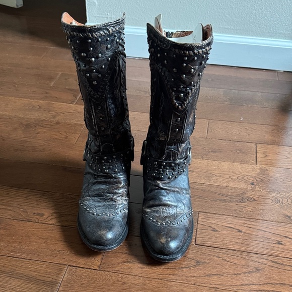 Dan Post Shoes - Dan Post Dark Brown Embossed Western Boots with Stud Details